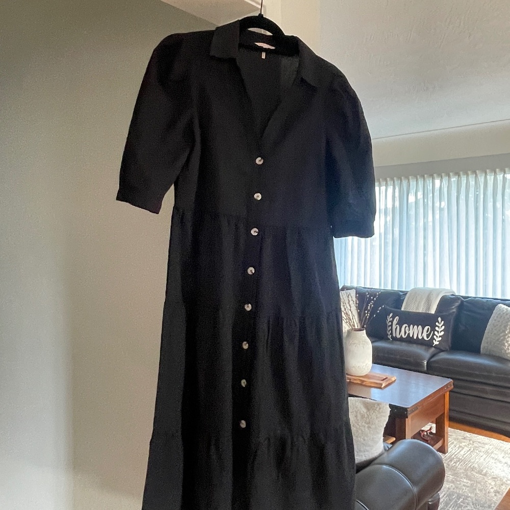 ESQUALO  Black Linen Prairie Dress Sz Small